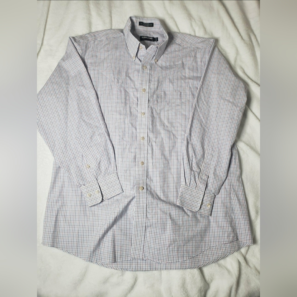 Kirkland Signature Button Down Dress Shirt Blue Men's Traditional